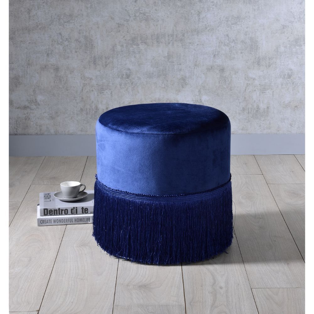 Clivia Midnight Blue Velvet Ottoman