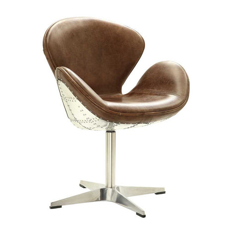 Brancaster Retro Brown Top Grain Leather & Aluminum Accent Chair