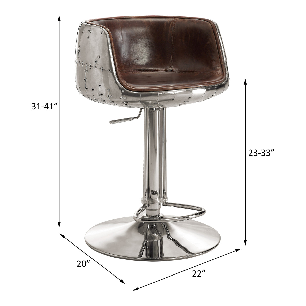 Brancaster Vintage Brown Top Grain Leather & Aluminum Stool