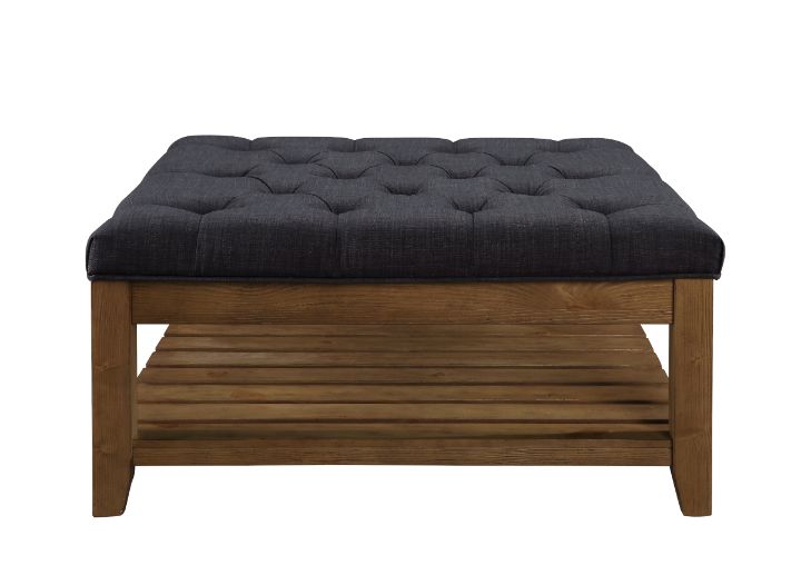 Aizen Dark Gray Fabric & Weathered Oak Finish Ottoman