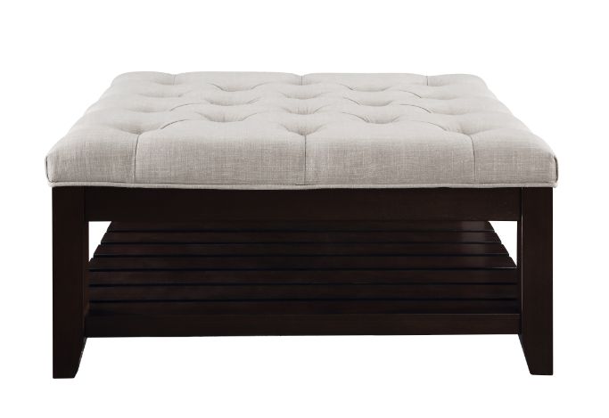 Aizen Beige Fabric & Espresso Finish Ottoman