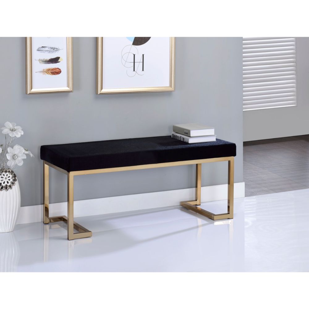 Boice Black Fabric & Champagne Finish Bench