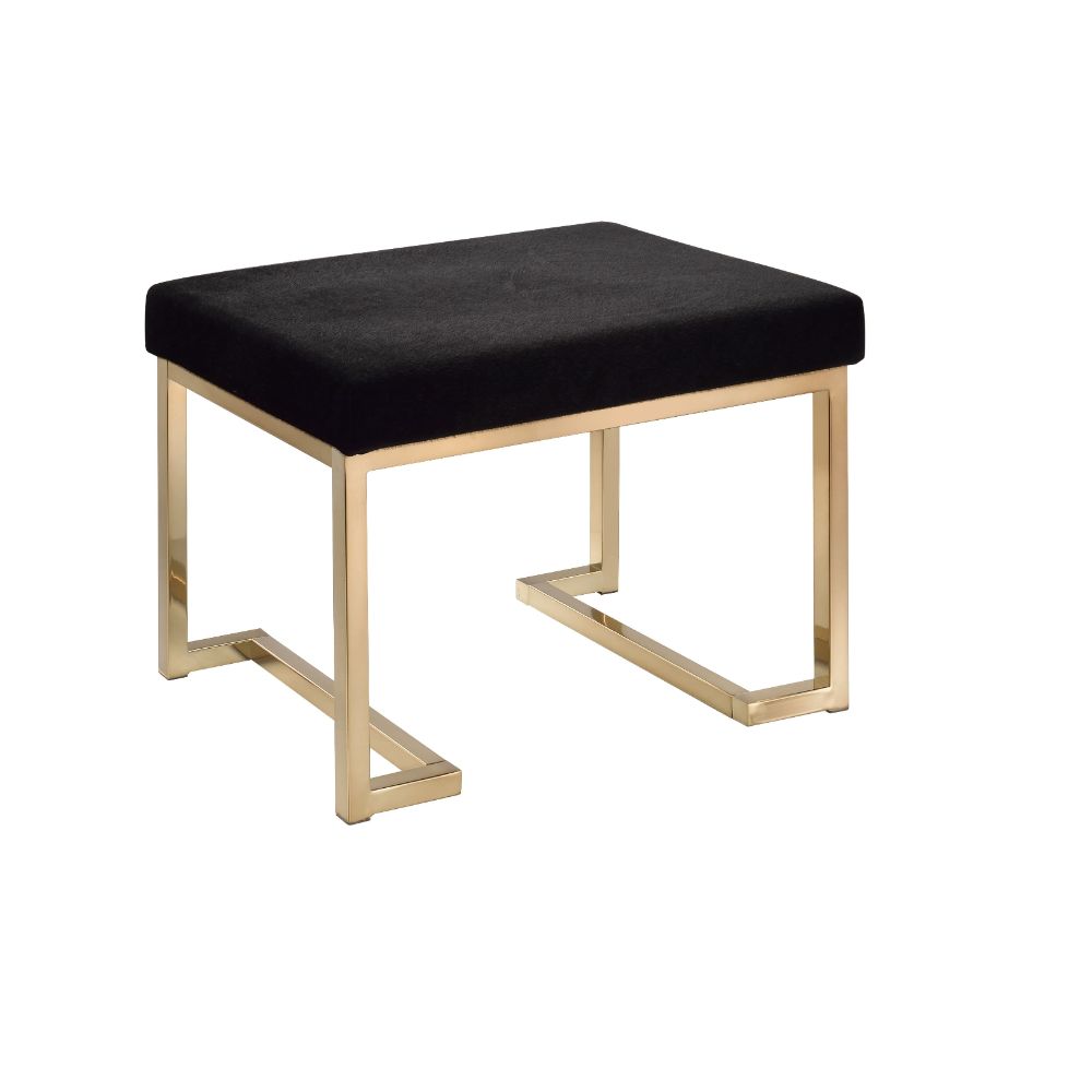 Boice Black Fabric & Champagne Finish Ottoman