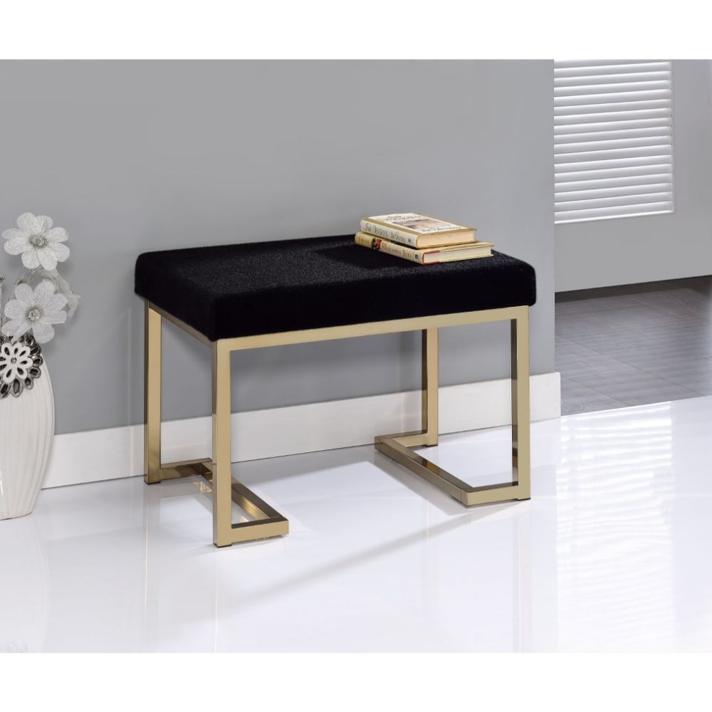 Boice Black Fabric & Champagne Finish Ottoman