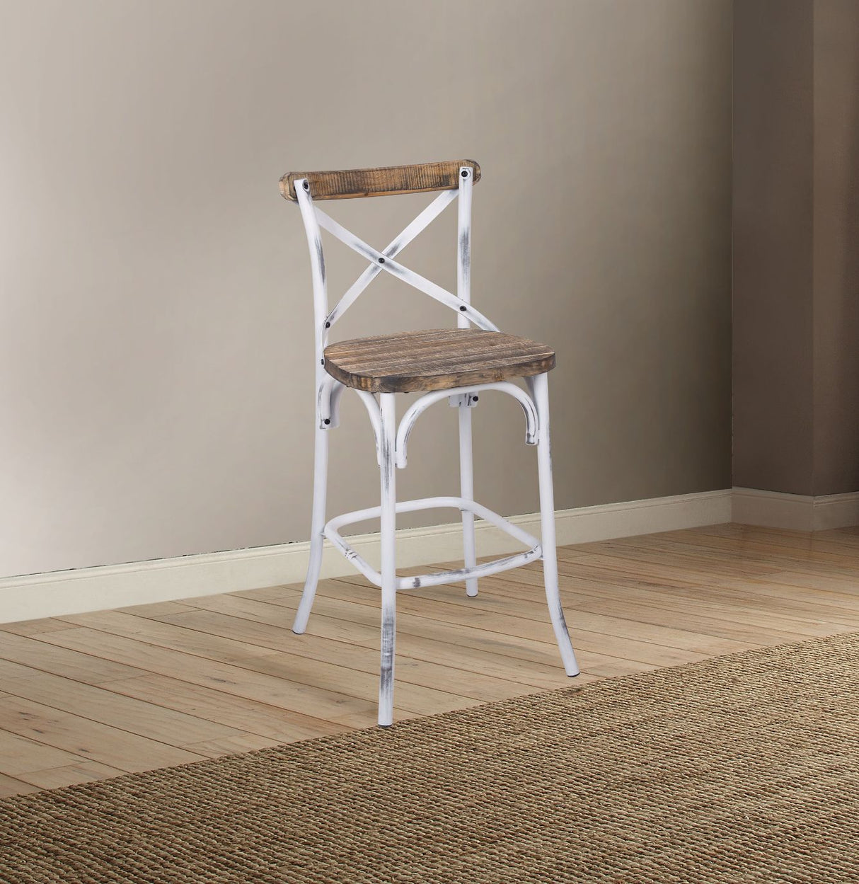 Zaire Antique White & Antique Oak Finish Bar Chair