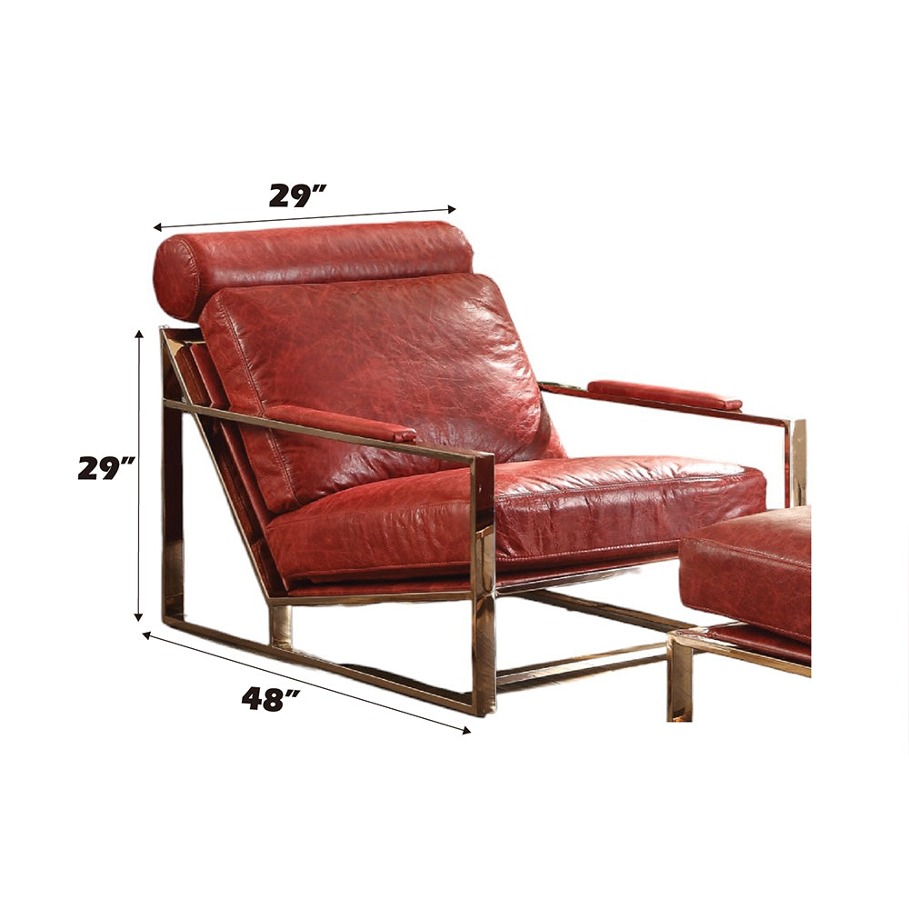 Quinto Antique Red Top Grain Leather & Stainless Steel Accent Chair