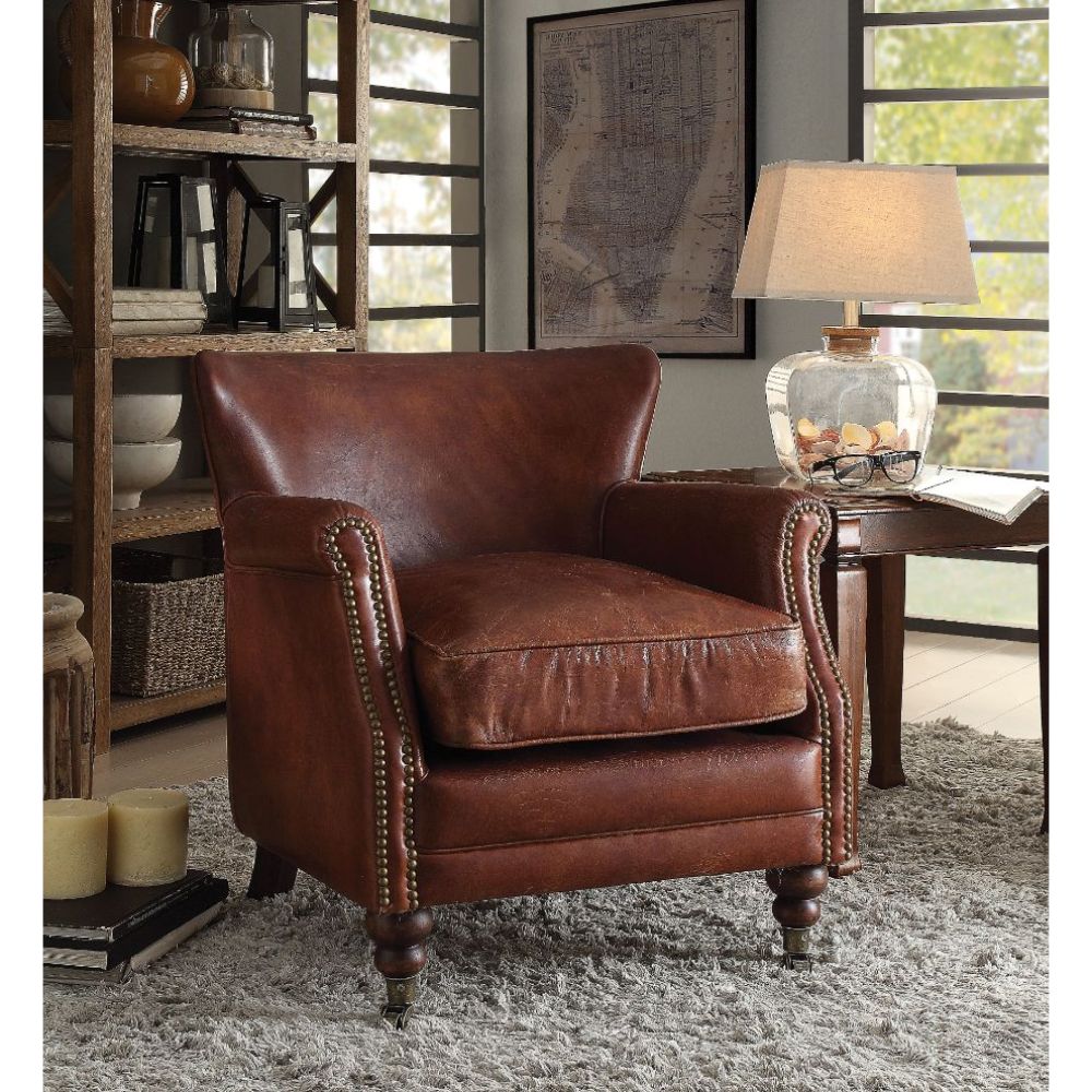 Leeds Vintage Dark Brown Top Grain Leather Accent Chair