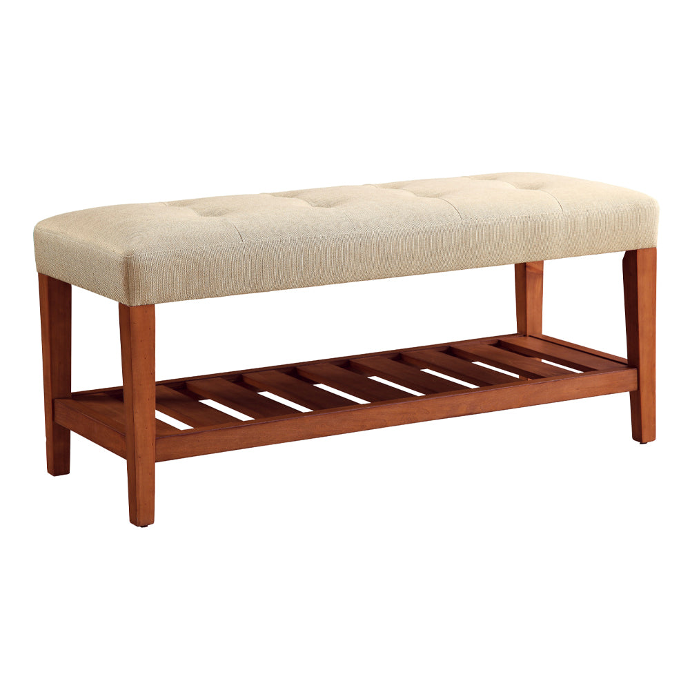 Charla Beige Fabric & Oak Finish Bench