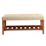 Charla Beige Fabric & Oak Finish Bench