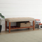 Charla Beige Fabric & Oak Finish Bench