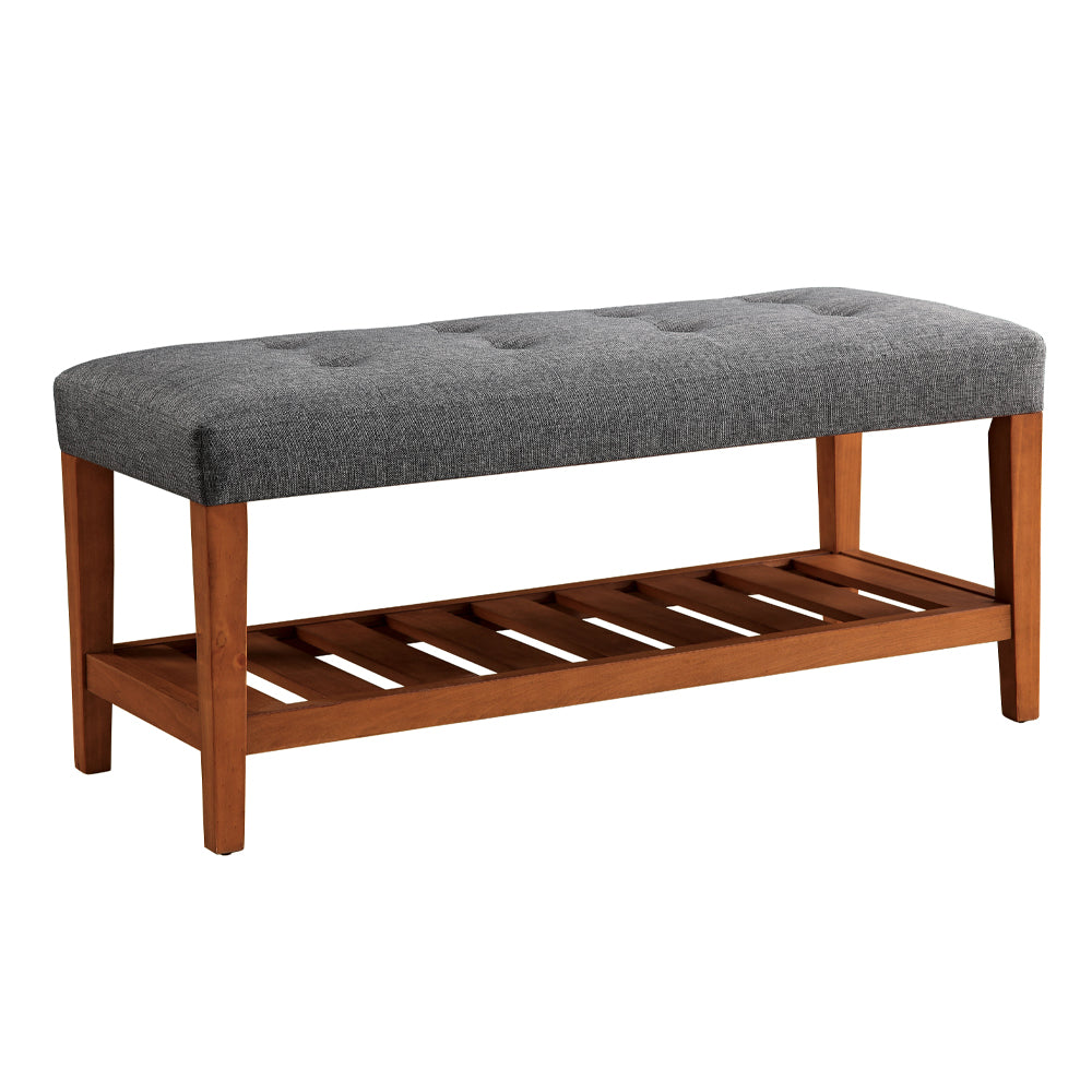 Charla Gray Fabric & Oak Finish Bench