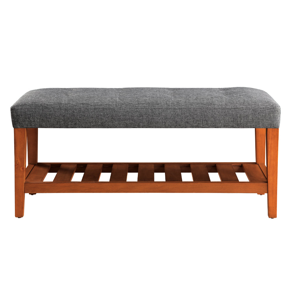 Charla Gray Fabric & Oak Finish Bench