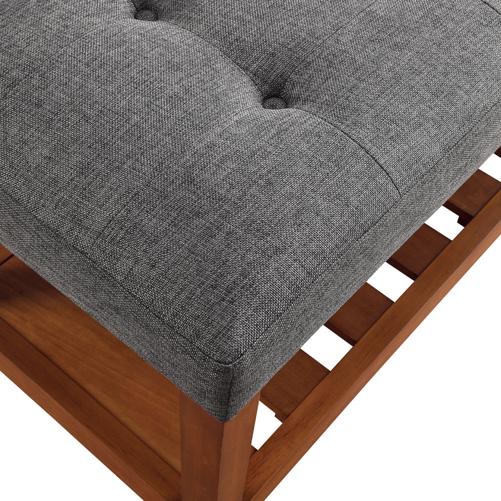 Charla Gray Fabric & Oak Finish Bench