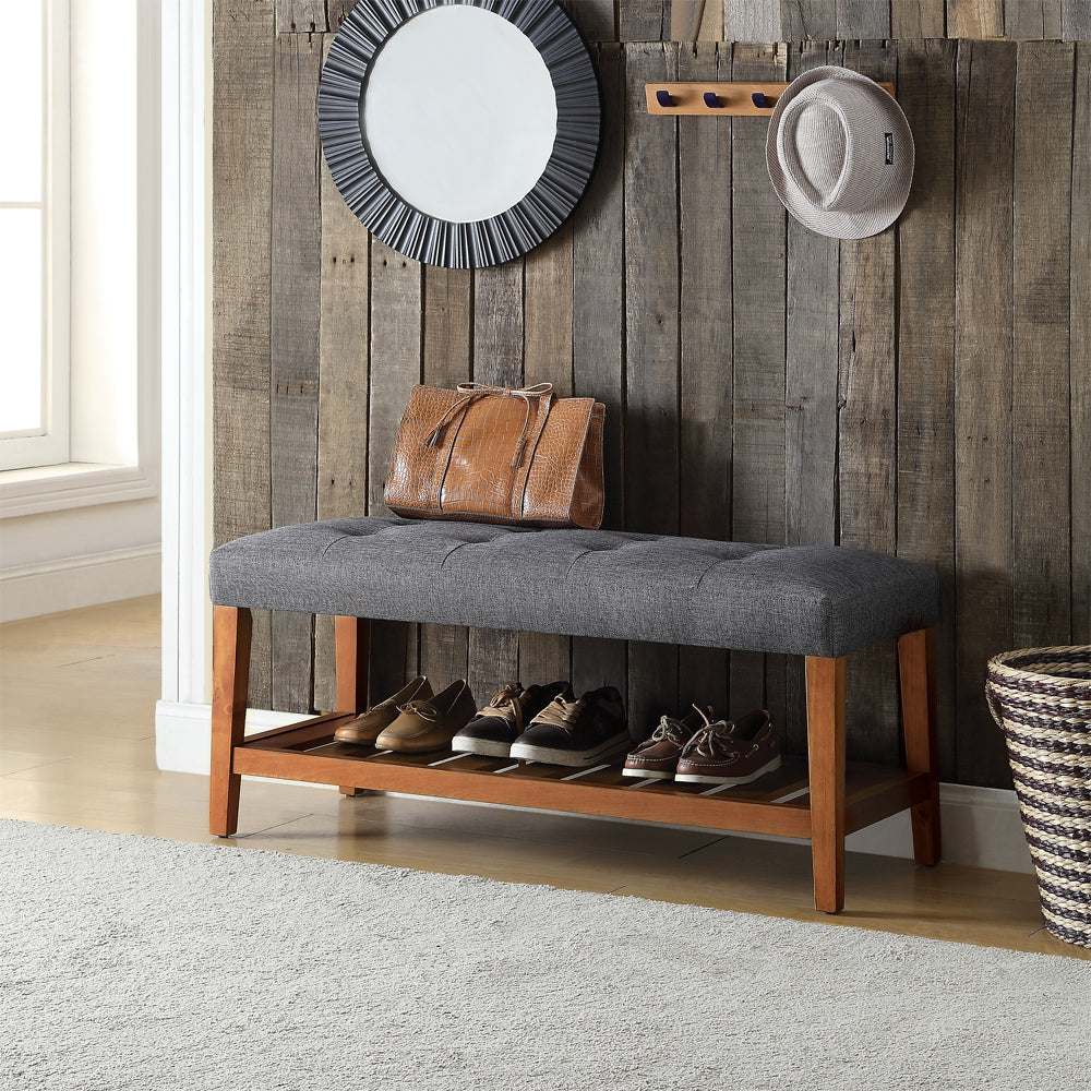 Charla Gray Fabric & Oak Finish Bench