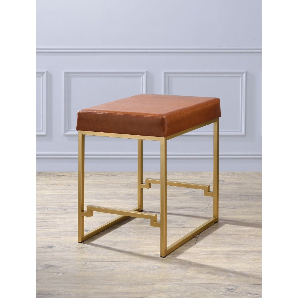 Boice Light Brown Pu & Gold Finish Stool