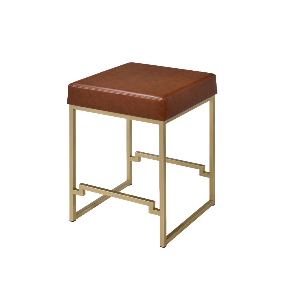 Boice Light Brown Pu & Gold Finish Stool