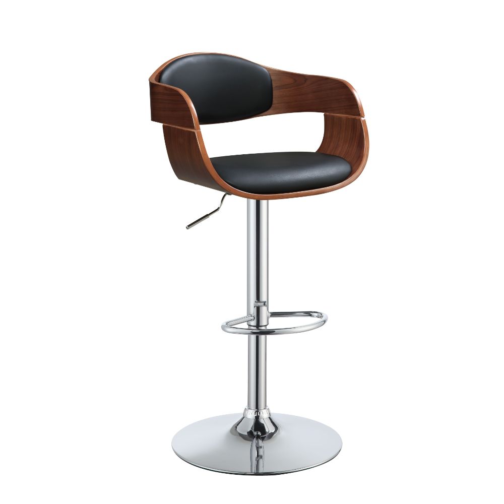 Camila Black Synthetic Leather & Walnut Finish Stool