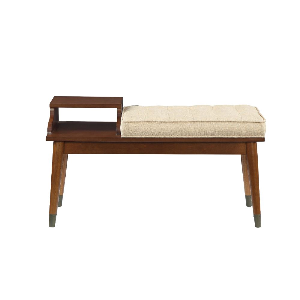 Baptis Beige Fabric & Walnut Finish Bench