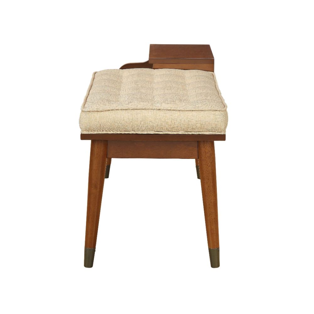 Baptis Beige Fabric & Walnut Finish Bench