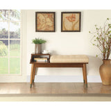 Baptis Beige Fabric & Walnut Finish Bench