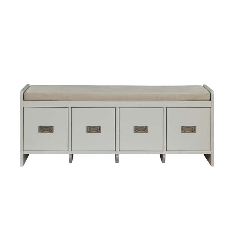 Berci Beige Fabric & White Finish Bench