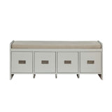 Berci Beige Fabric & White Finish Bench