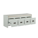 Berci Beige Fabric & White Finish Bench