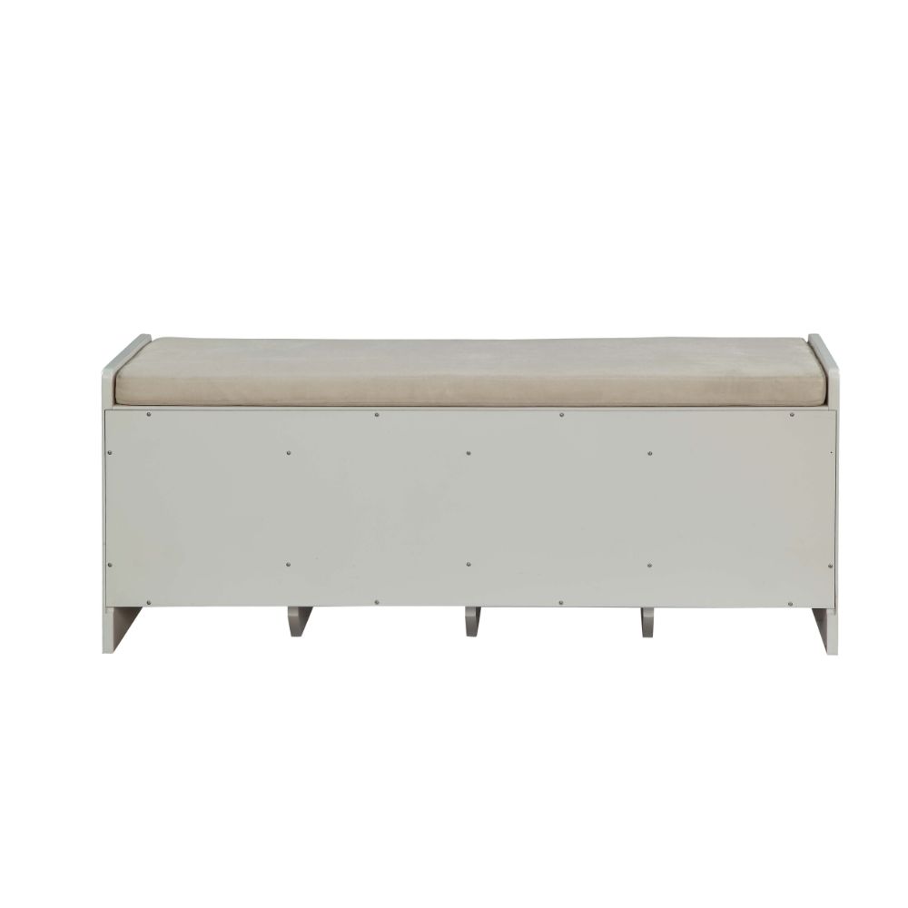 Berci Beige Fabric & White Finish Bench