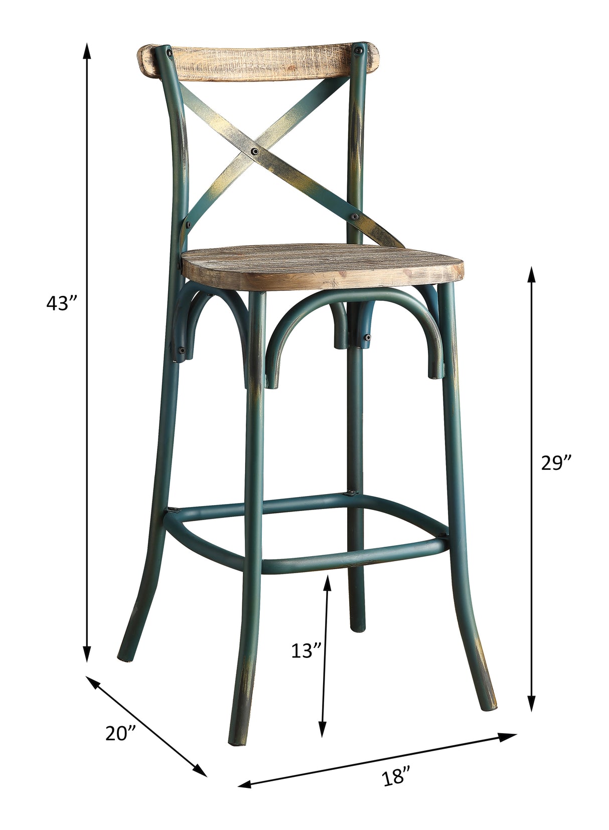 Zaire Antique Turquoise & Antique Oak Finish Bar Chair