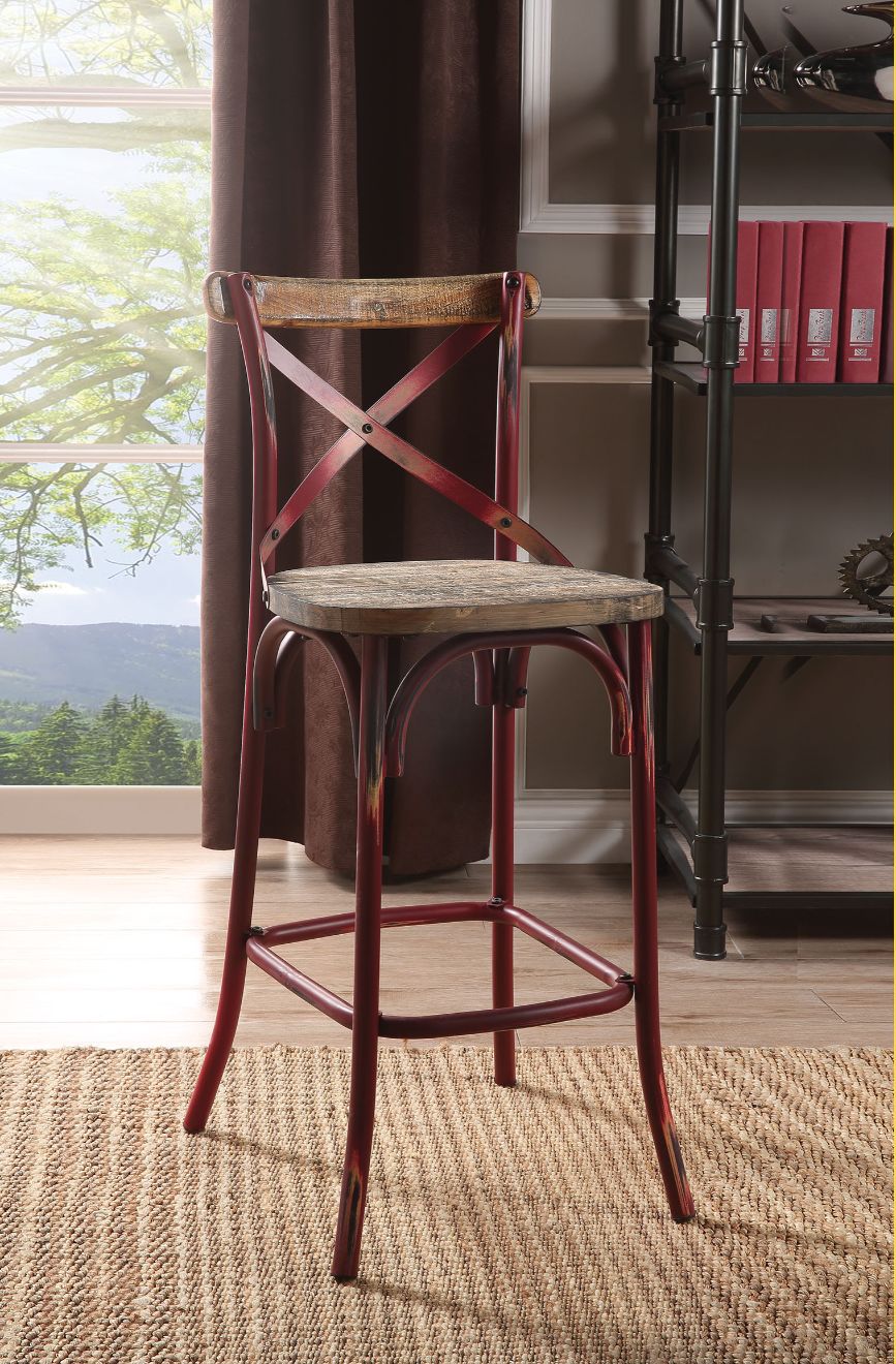 Zaire Antique Red & Antique Oak Finish Bar Chair