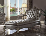 Versailles Silver Synthetic Leather & Antique Platinum Finish Chaise