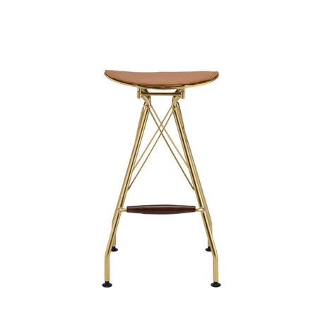 Dragea Whiskey Synthetic Leather & Gold Finish Bar Stool (Set-2)