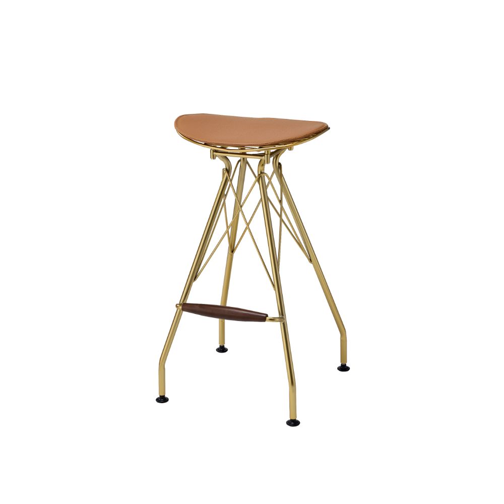 Dragea Whiskey Synthetic Leather & Gold Finish Bar Stool (Set-2)