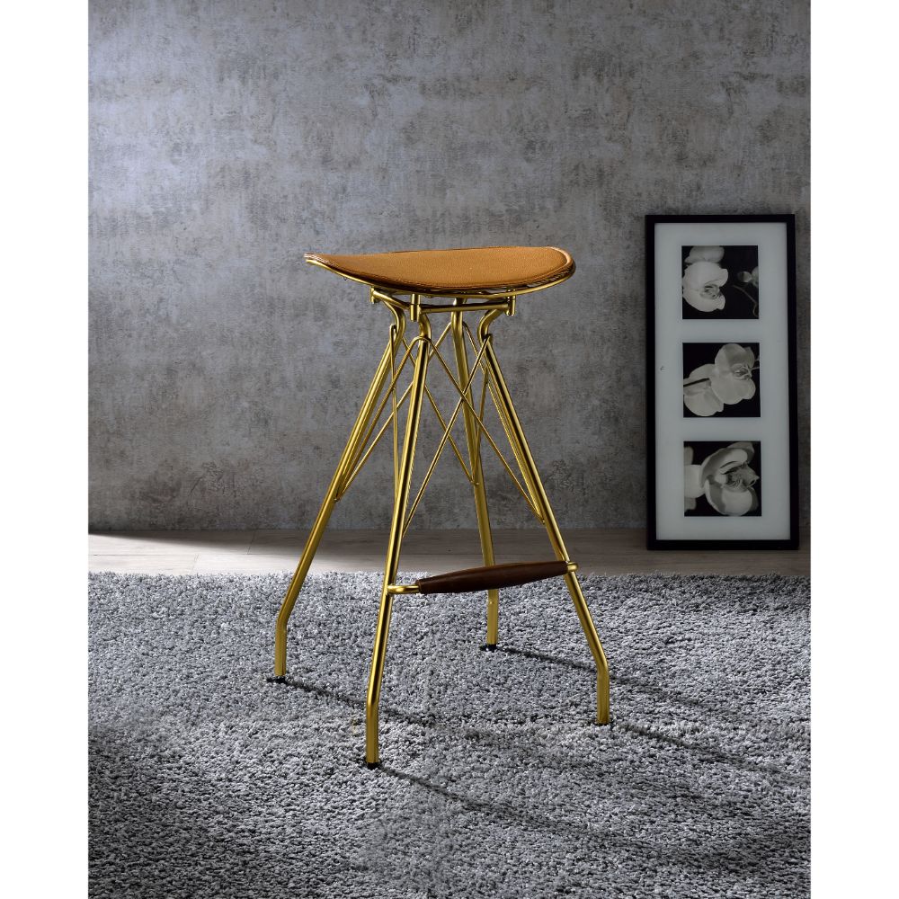 Dragea Whiskey Synthetic Leather & Gold Finish Bar Stool (Set-2)