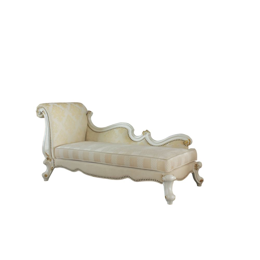 Picardy Pattern Fabric & Antique Pearl Finish Chaise