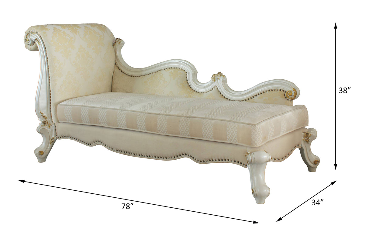 Picardy Pattern Fabric & Antique Pearl Finish Chaise