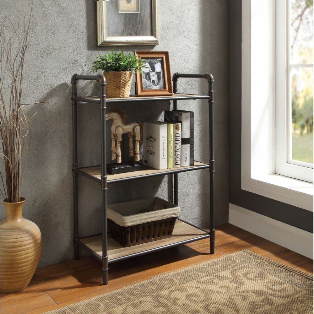 Itzel Antique Oak & Sandy Gray Finish Bookshelf