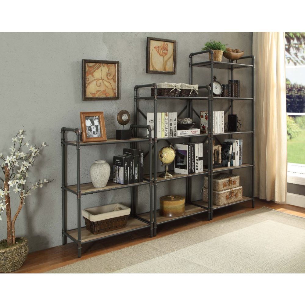 Itzel Antique Oak & Sandy Gray Finish Bookshelf