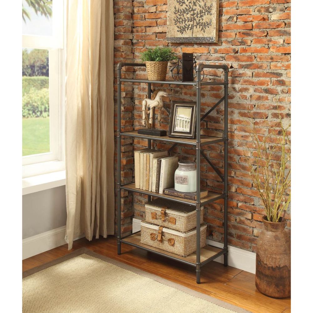 Itzel Antique Oak & Sandy Gray Finish Bookshelf