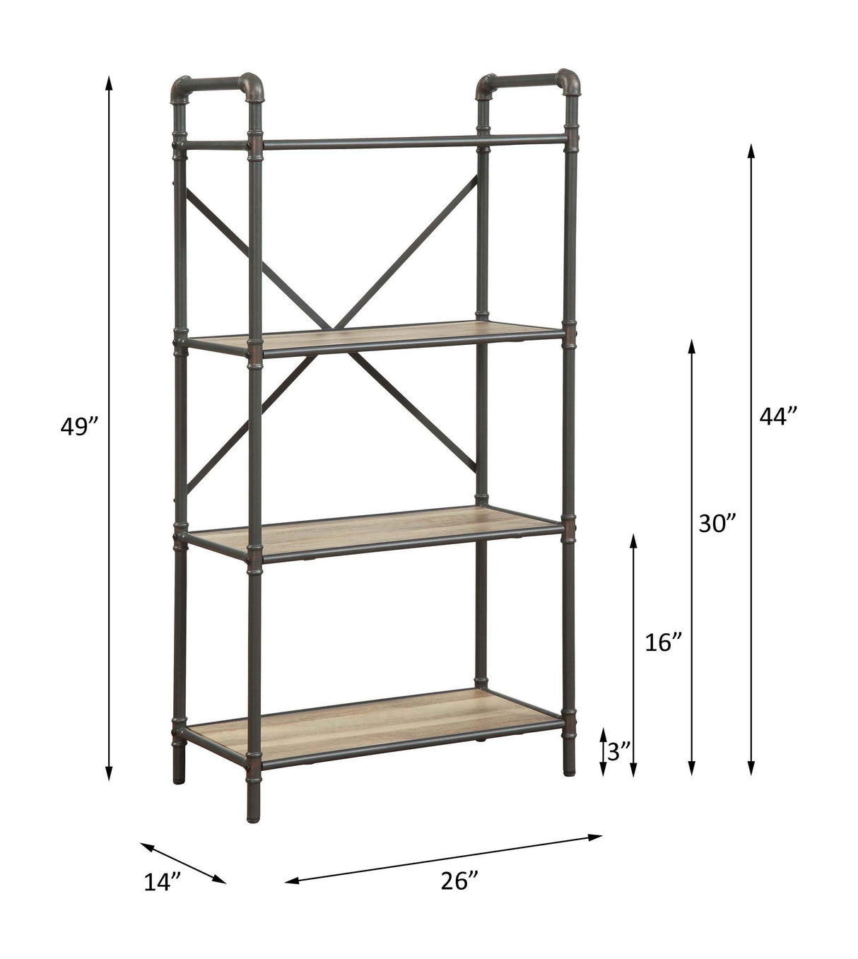 Itzel Antique Oak & Sandy Gray Finish Bookshelf