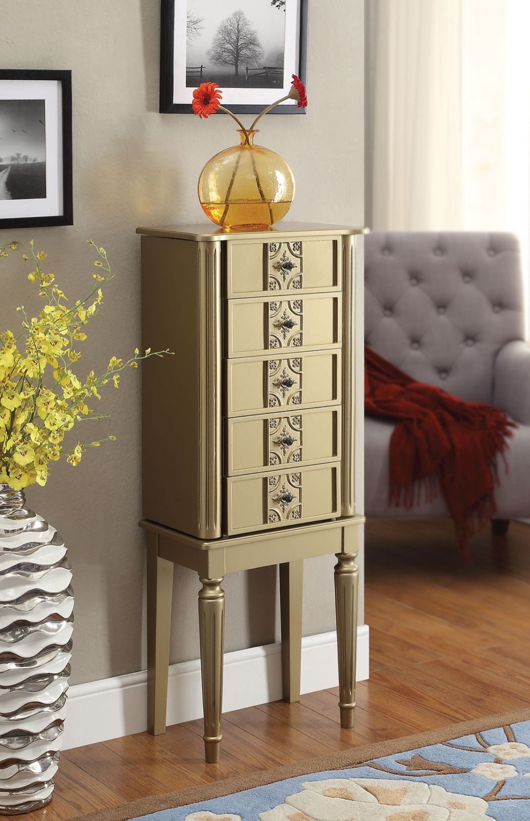 Tammy Gold Finish Jewelry Armoire