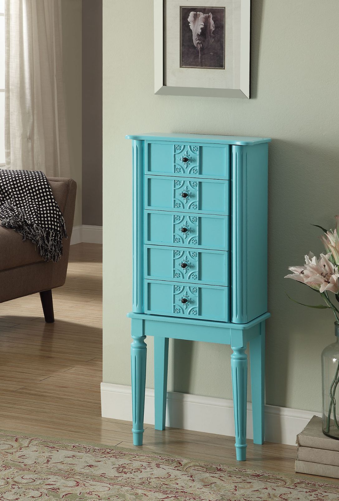 Tammy Light Blue Finish Jewelry Armoire