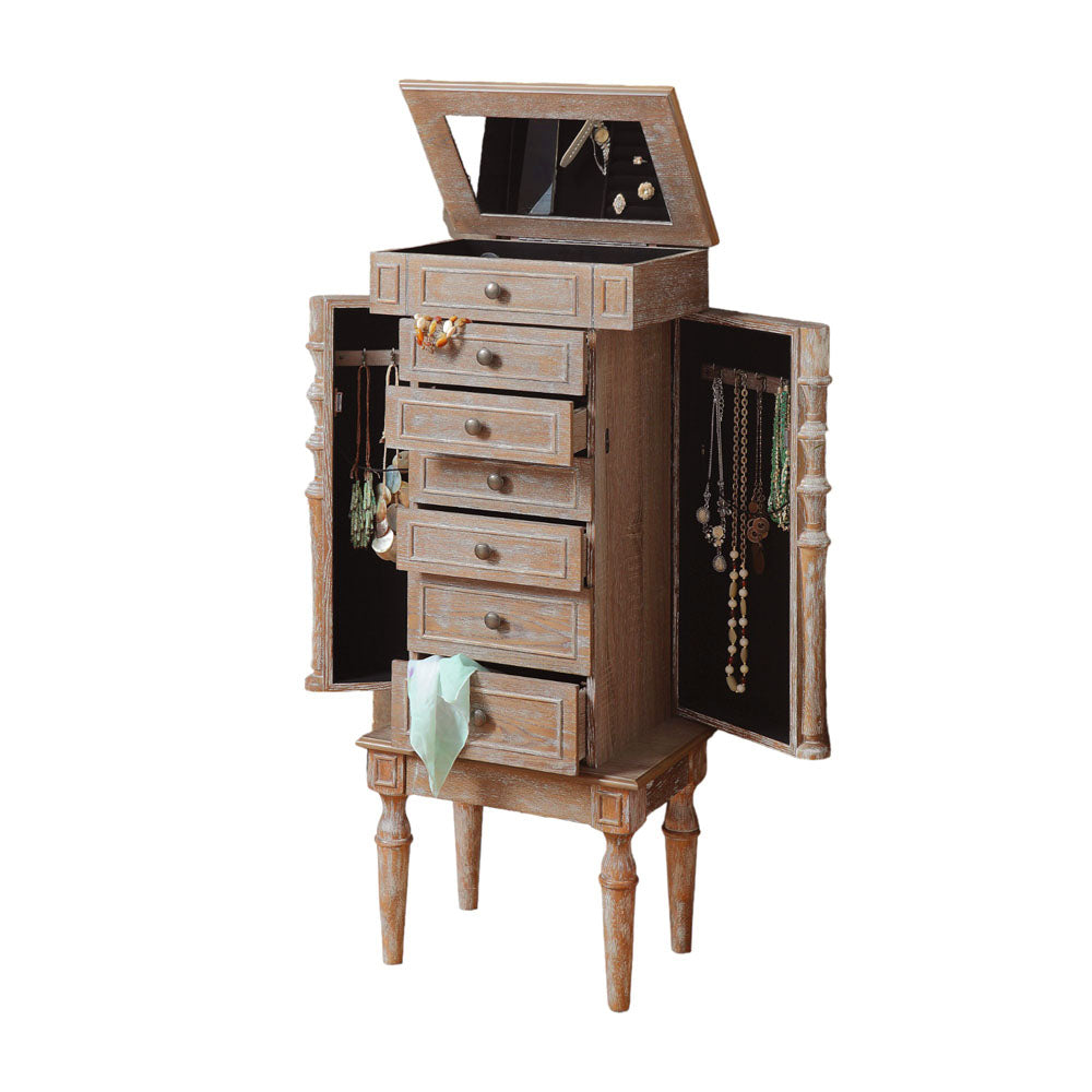 Taline Weathered Oak Finish Jewelry Armoire