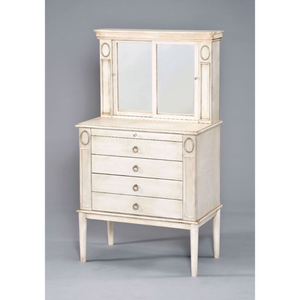 Leven Antique White Finish Jewelry Armoire