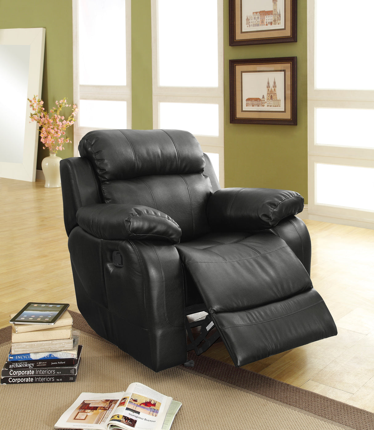 Marille Black Bonded Leather Reclining Chair