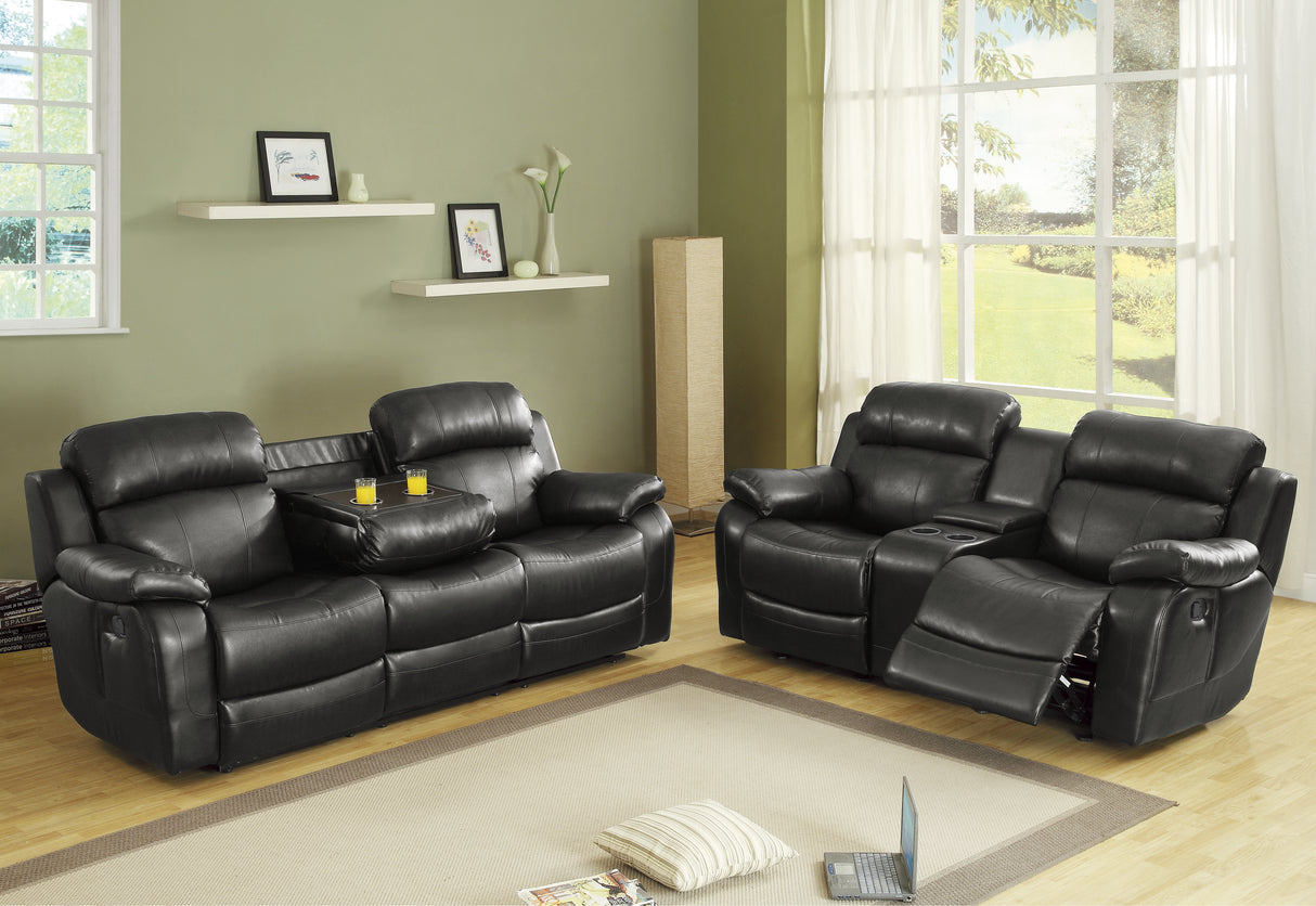 Marille Black Double Reclining Sofa With Center Drop-Down Cup Holders
