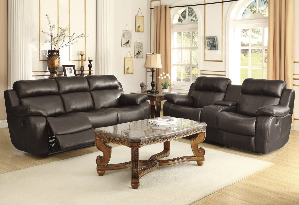 Marille Brown Bonded Leather Reclining Loveseat