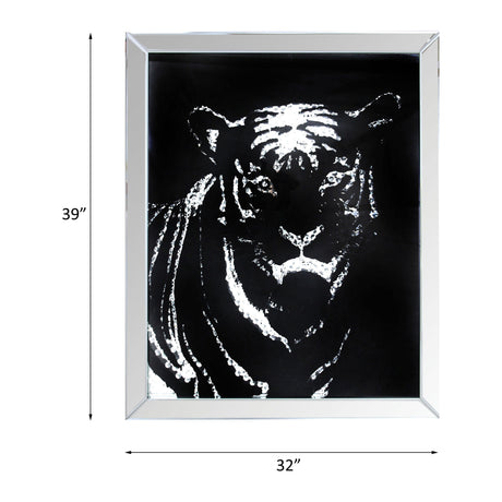 Nevina Mirrored & Faux Crystal Tiger Wall Art