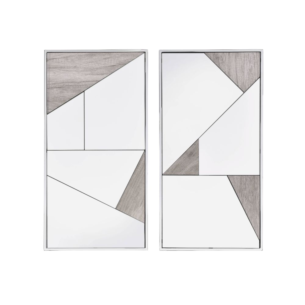 Chafik Mirrored, Natural Oak & Chrome Finish Accent Mirror (Set-2)