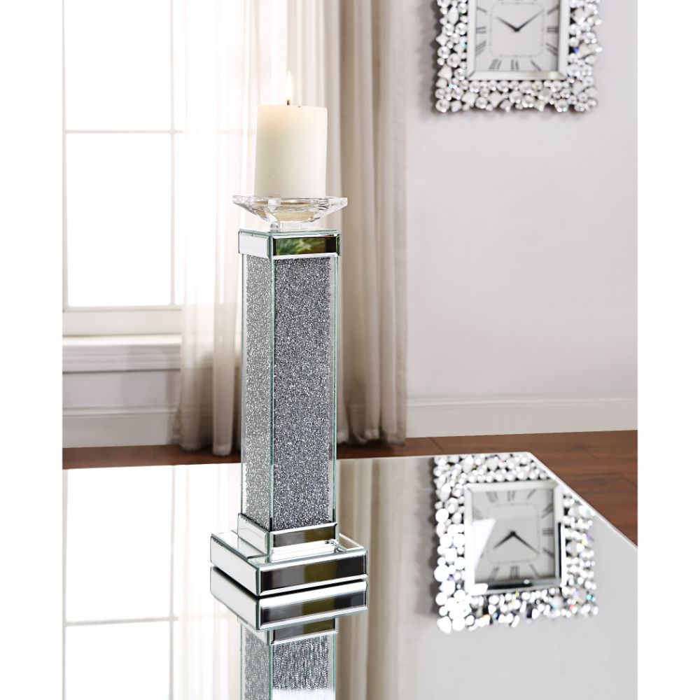 Rekha Mirrored, Faux Diamonds Candle Holder (Set-2)